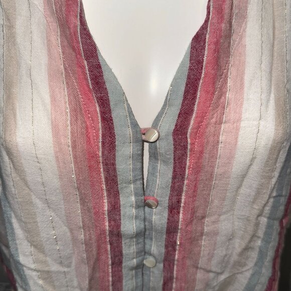 Rails Thea Linen Striped Shirt Womens L Tropic Stripe Metallic Thread Front Tie - Picture 4 of 13